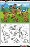 cartone animato cani animale personaggi gruppo colorazione pagina vettore