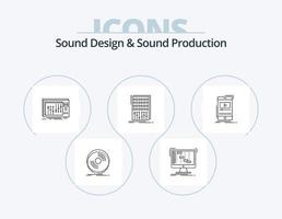 suono design e suono produzione linea icona imballare 5 icona design. strumento. tamburellare. oratore. suono. modulo vettore