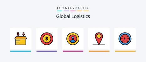 globale la logistica linea pieno 5 icona imballare Compreso codice. carta geografica. distintivo. Posizione. onore. creativo icone design vettore