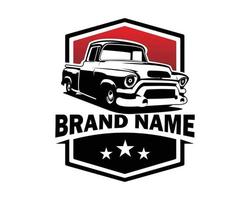 vettore semplice vecchio camion con rosso cielo Visualizza isolato bianca sfondo Visualizza a partire dal davanti. per logo, distintivo, emblema, icona, camion industria.