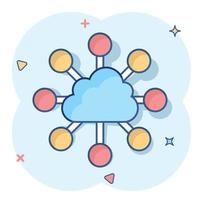 vettore cartone animato nube calcolo tecnologia icona nel comico stile. Infografica analitica illustrazione pittogramma. Rete attività commerciale spruzzo effetto concetto.