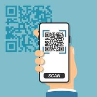 qr codice scansione icona nel piatto stile. mobile Telefono lettura vettore illustrazione su isolato sfondo. codice a barre lettore cartello attività commerciale concetto.