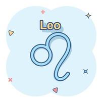 vettore cartone animato Leo zodiaco icona nel comico stile. astrologia cartello illustrazione pittogramma. Leo oroscopo attività commerciale spruzzo effetto concetto.