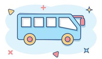 autobus icona nel comico stile. allenatore cartone animato vettore illustrazione su bianca isolato sfondo. autobus veicolo spruzzo effetto attività commerciale concetto.