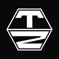 tz logo monogramma con esagono forma su e giù design modello vettore