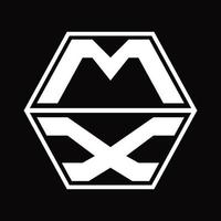 mx logo monogramma con esagono forma su e giù design modello vettore