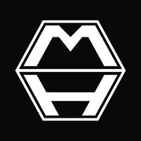 mh logo monogramma con esagono forma su e giù design modello vettore