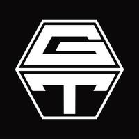 gt logo monogramma con esagono forma su e giù design modello vettore