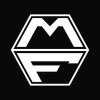 mf logo monogramma con esagono forma su e giù design modello vettore