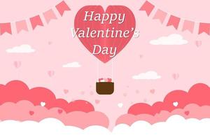 vettore illustrazione cuore Palloncino a il rosa cielo con nuvole e spargimento mini cuore San Valentino celebrazione concetto