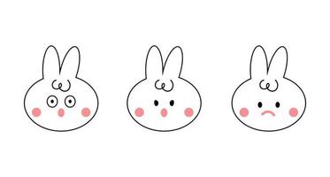 impostato di facciale espressione coniglio cartone animato. icona e emoticon. vettore