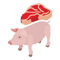 Maiale carne icona isometrico vettore. rosa maiale animale e fresco carne filetto di manzo icona vettore