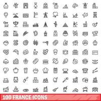 100 Francia icone impostare, schema stile vettore