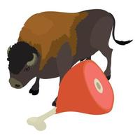 bisonte carne icona isometrico vettore. carne nocca su sfondo di grande bisonte animale vettore