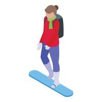 ragazza snowboard icona isometrico vettore. sport montagna vettore