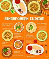 singaporean cucina menù, asiatico cibo piatti, pasti vettore