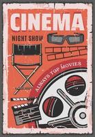 cinema notte film, film bobina, 3d bicchieri vettore