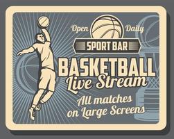 sport bar retrò annuncio pubblicitario di pallacanestro gioco vettore