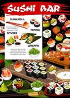 giapponese Sushi rotoli, frutti di mare temaki e salse vettore