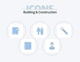 edificio e costruzione blu icona imballare 5 icona design. attrezzo. costruzione. dipingere. muratura. sfondo vettore