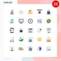 mobile interfaccia piatto colore impostato di 25 pittogrammi di serratura Vota mezzi di trasporto e commercio modificabile vettore design elementi