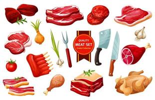 carne e pollame con posate, verdure vettore