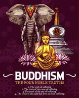 buddismo religione simboli, vettore schizzo