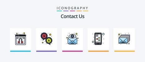 contatto noi linea pieno 5 icona imballare Compreso Busta. guarda. e-mail. volta. telefono. creativo icone design vettore
