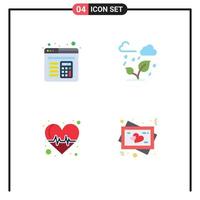 4 piatto icona concetto per siti web mobile e applicazioni del browser pulse verde foglia telaio modificabile vettore design elementi