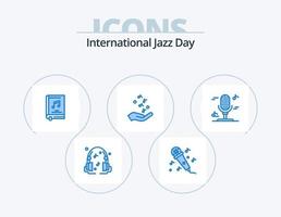 internazionale jazz giorno blu icona imballare 5 icona design. . musica. cazzotto. microfono. roccia e rotolo vettore