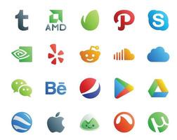 20 sociale media icona imballare Compreso Google giocare Behance reddit messaggero icloud vettore