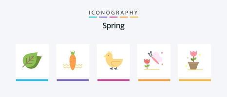 primavera piatto 5 icona imballare Compreso natura. fiore. anatra. la farfalla. farfalla e fiore. creativo icone design vettore