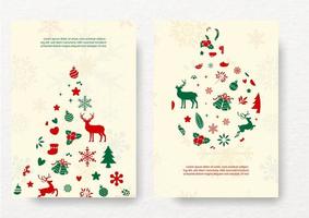 Natale saluto carte con oggetto di Natale e decorazione impianti nel un' Natale albero e un' Natale palla isolato su crema colore sfondo vettore