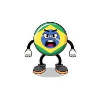 brasile bandiera cartone animato illustrazione con arrabbiato espressione vettore