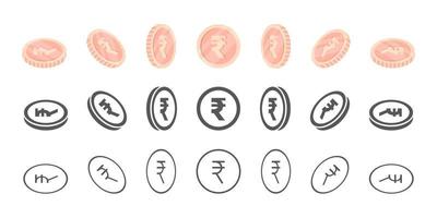 indiano rupia monete. rotazione di icone a diverso angoli per animazione. monete nel isometrico. vettore illustrazione