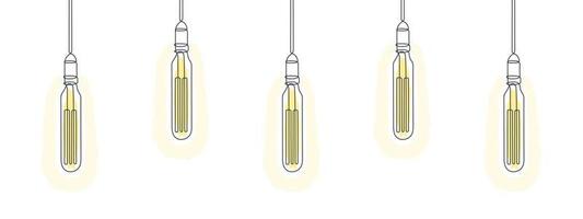 soffitta leggero bulbi linea arte design. uno linea disegno di elettrico leggero lampadine. vettore illustrazione
