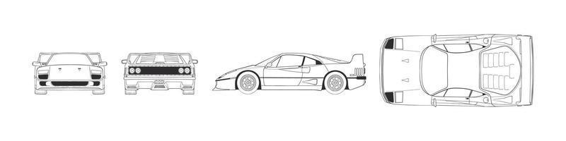 sport automobile. mano disegnato auto davanti indietro superiore e lato Visualizza. vettore illustrazione