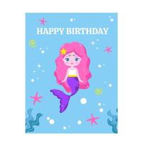 contento compleanno carta sirena. vettore