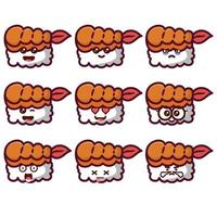 gamberetto Sushi emoticon kawaii viso vettore