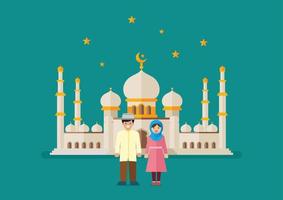 musulmano uomo e donna con moschea nel sfondo vettore