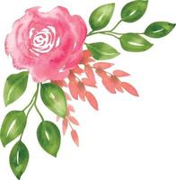 acquerello rosa fiore con verde le foglie. angolo mazzo composizione per nozze inviti o saluto carte. botanico disegno su isolato sfondo. floreale astratto schizzo nel Vintage ▾ stile vettore