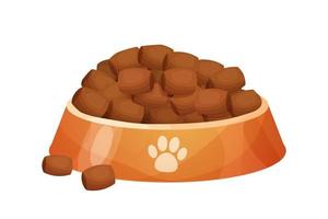 asciutto cane cibo mucchio nel ciotola decorato con zampa nel cartone animato stile isolato su bianca sfondo. cane o gatto nutrizione, contenitore con piatto. . vettore illustrazione