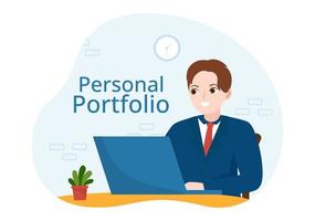 personale portafoglio con profilo dati, curriculum vitae o se stesso miglioramento per attirare clienti e i datori di lavoro nel piatto cartone animato mano disegnato modelli illustrazione vettore