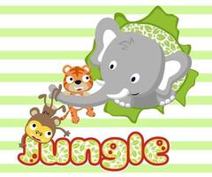 vettore illustrazione di elefante cartone animato con tigre e scimmia