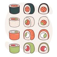 disegnare Sushi rotolo vettore illustrazione. giapponese asiatico tradizionale cibo, cucinando, menù concetto. scarabocchio cartone animato stile.