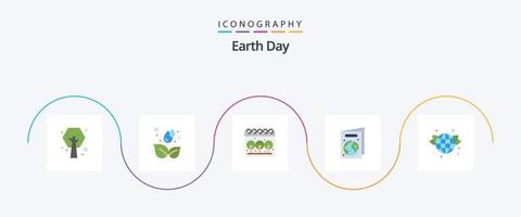 terra giorno piatto 5 icona imballare Compreso verde. globo. terra. terra. ecologia vettore