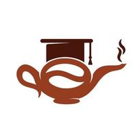 caffè scuola bollitore logo design icona modello. la laurea berretto caffè pentola design vettore. vettore