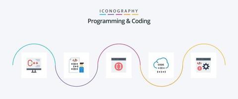 programmazione e codifica piatto 5 icona imballare Compreso sviluppare. nube. programmatore. sviluppare vettore