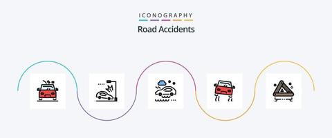 strada incidenti linea pieno piatto 5 icona imballare Compreso emergenza. slittamento. cattivo tempo metereologico condizione. strada. incidente vettore