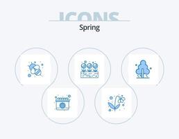 primavera blu icona imballare 5 icona design. primavera. natura. ape. fiore. foglia vettore